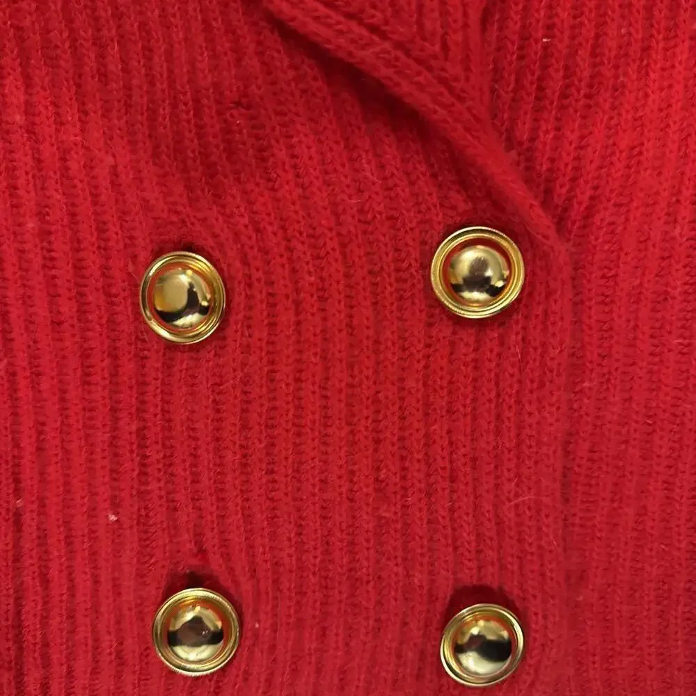 Reed Hunter‎ Red Lambswool Angora Ribbed Cardigan | Gold Button V-Neck